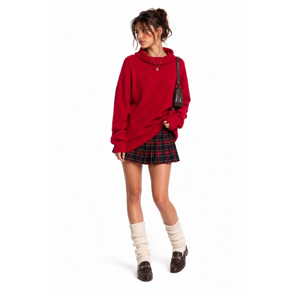 Vintage 80s Benetton Red 100% Lambswool Wide Collar Sweater XL Made Italy Preppy